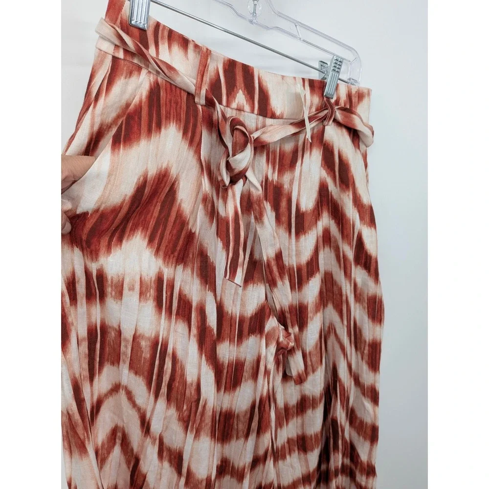 Banana‎ Republic Wide Leg Linen Pants Women 0 Rust Ikat Tie Waist Casual Coastal